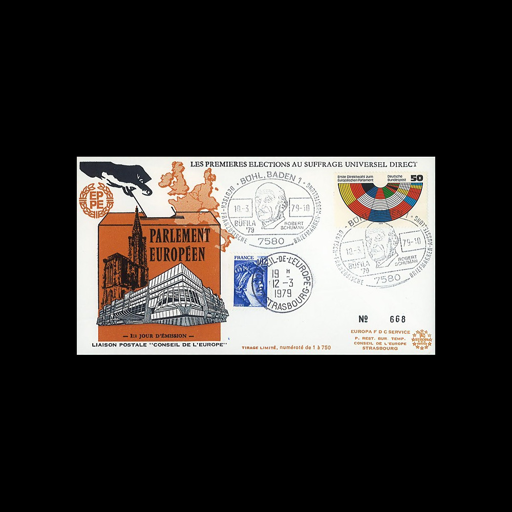 EPE2LA : 1979 - FDC Allemagne cachet spéciale 'Robert Schuman - BÜFILA'79'
