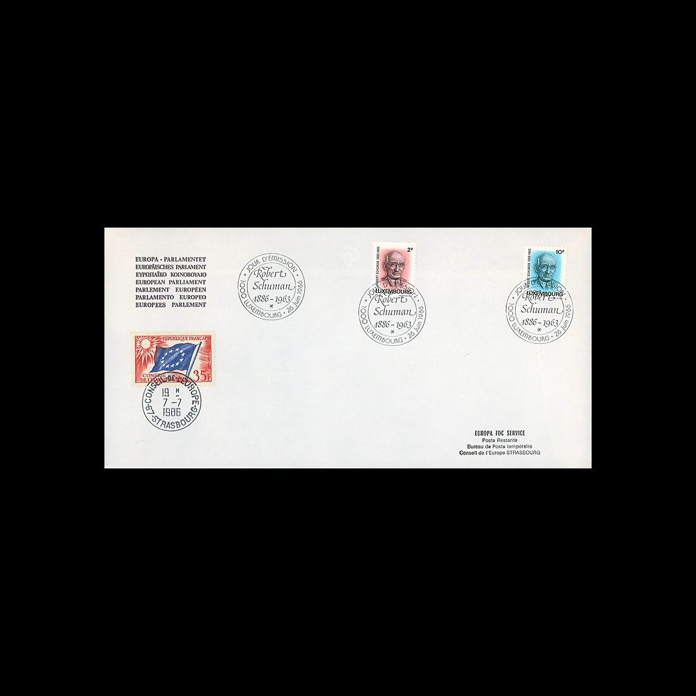 PE116Aa : 1986 - Env. de service PE 1er Jour du TP du Luxembourg 'Schuman'