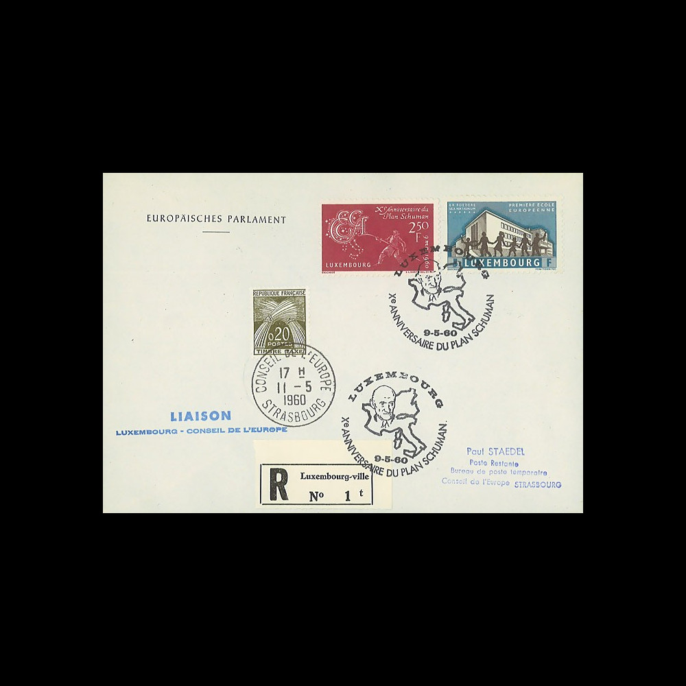 LE21Ca : 1960 - Env. de service RECO 1er Jour Luxembourg - CE '20e anniversaire Plan Schuman' LE21Ca : 1960 - Env. de service RECO 1er Jour Luxembourg - CE '20e anniversaire Plan Schuman'