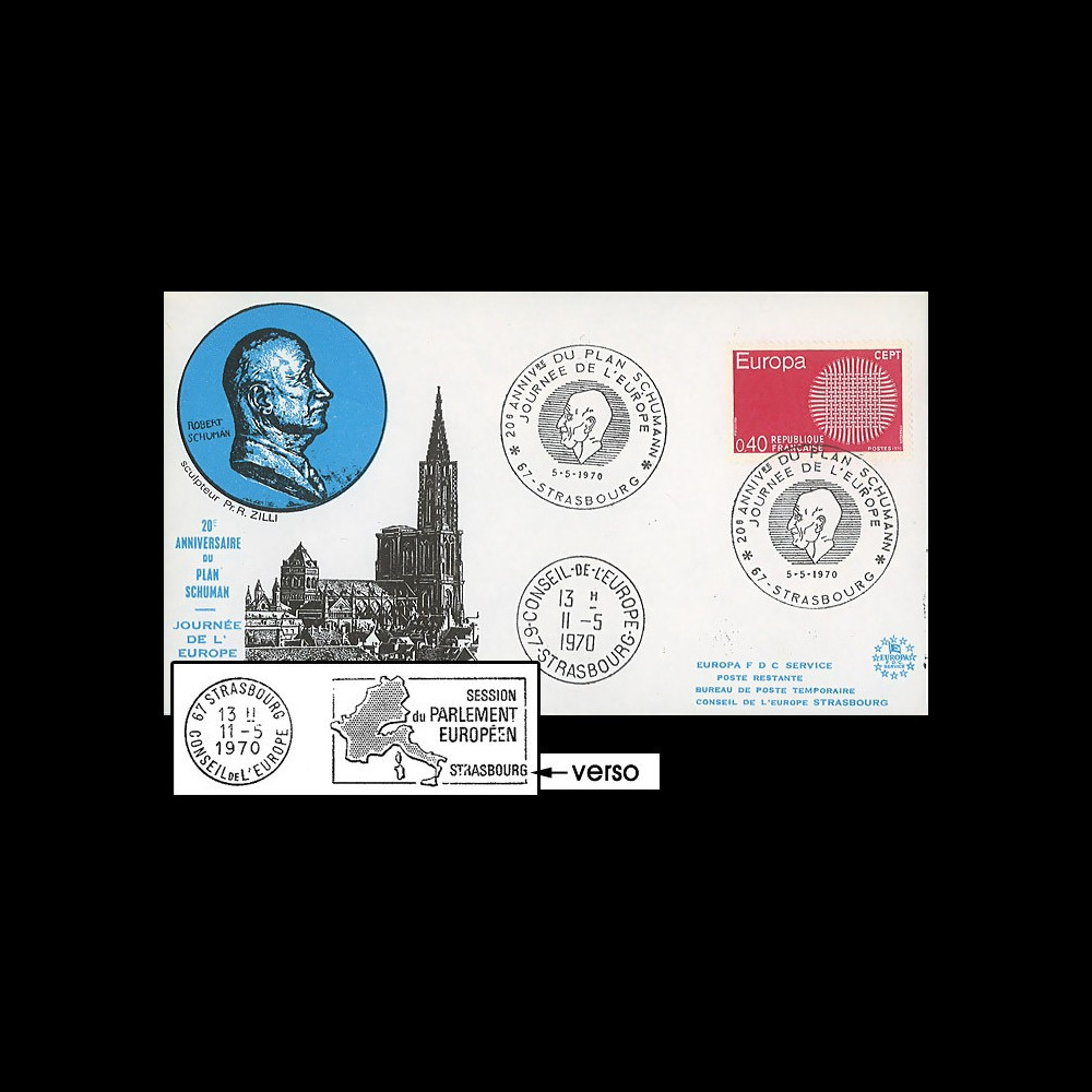 RD52L : 1970 - FDC 'Journée de l'Europe - 20 ans Plan Schuman' + liaison PE