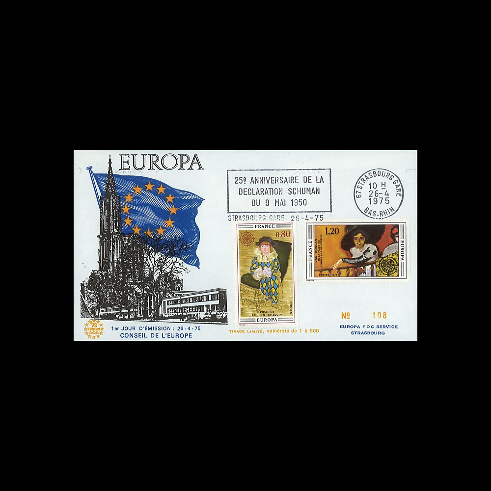 EU88 : 1975 - FDC CE - flamme Strasbourg-gare '25 ans Déclaration Schuman'