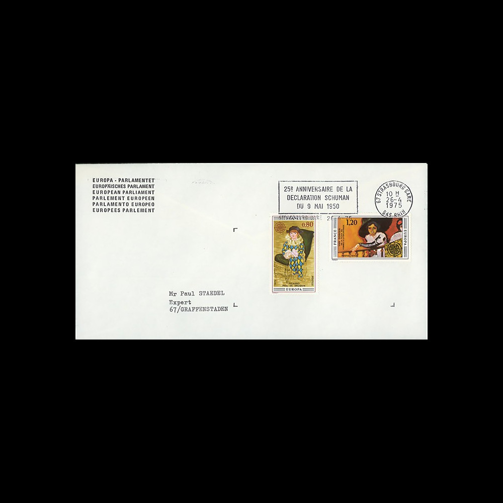 EU88a : 1975 - Env. de service CE - flamme Strasbourg-gare '25 ans Déclaration Schuman' EU88a : 1975 - Env. de service CE - flamme Strasbourg-gare '25 ans Déclaration Schuman'