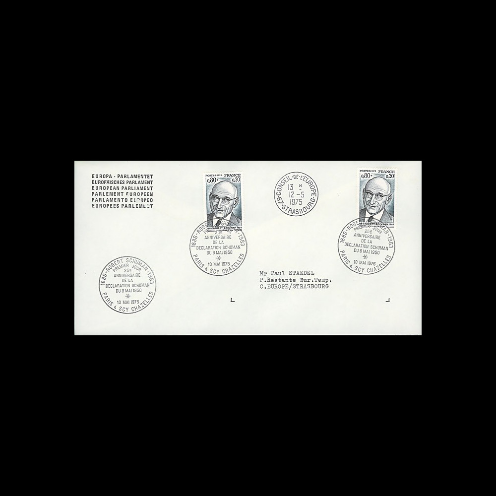FE29Ca : 1975 - Env. de service Parlement eur. 1er Jour TP 'Schuman