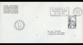 FE29Da : 1975 - Env. de service PE 1er Jour TP 'Schuman' + flamme Strasbg-gare