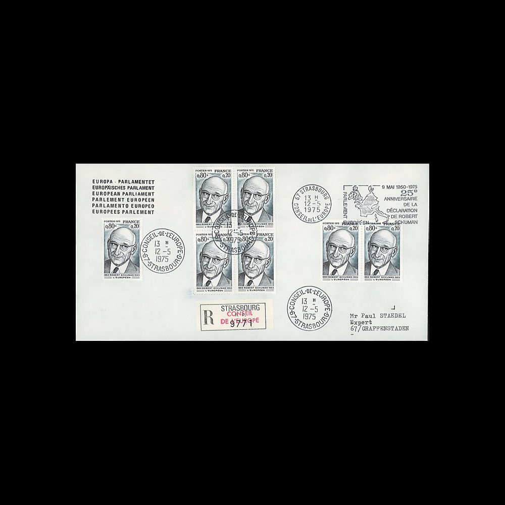 FE29Ea : (AP124a) 1975 - Env. de service PE 1er Jour TP 'Schuman