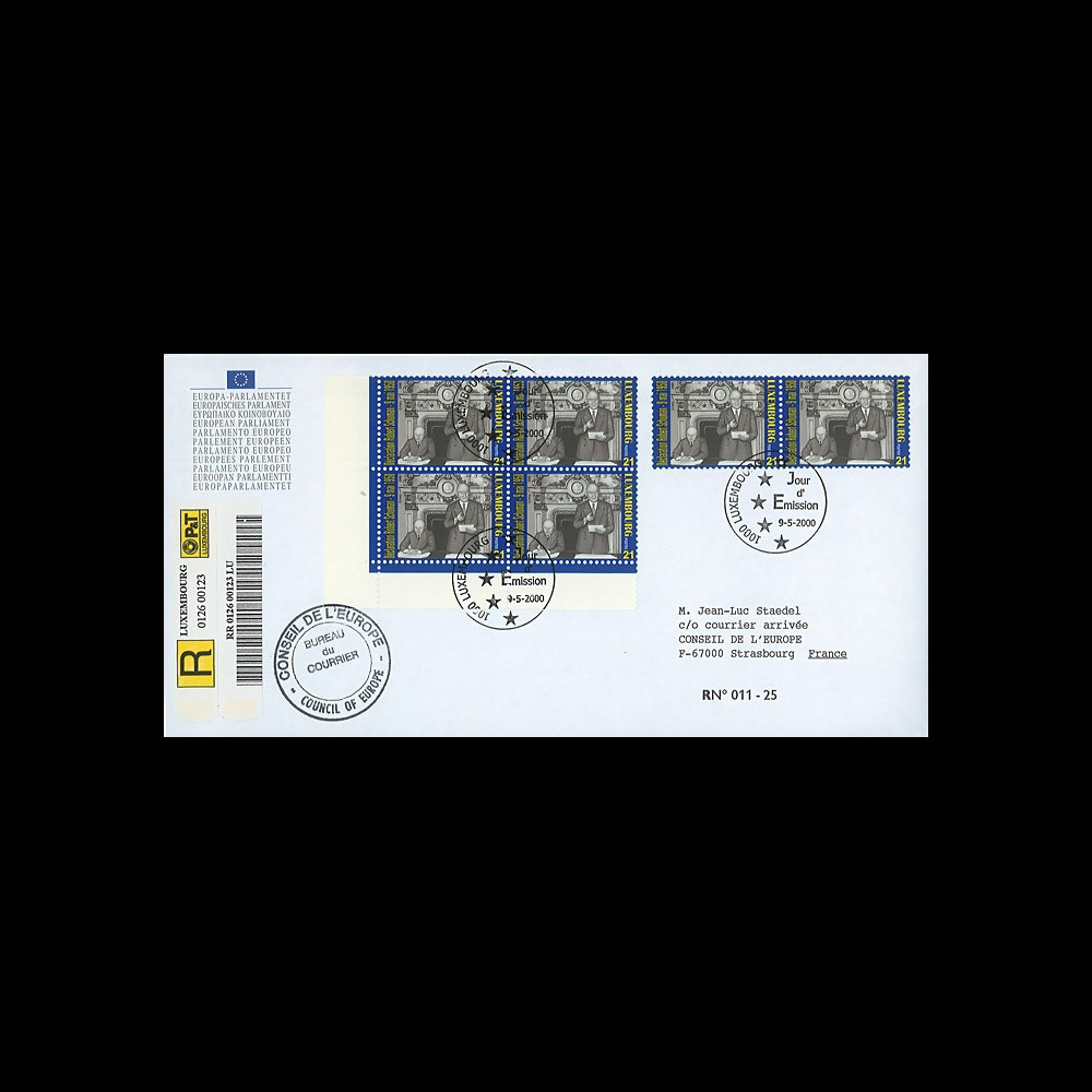 PE408a : 2000 - Env. de service PE RECO 1er Jour Luxembourg TP '50 ans Déclaration Schuman'
