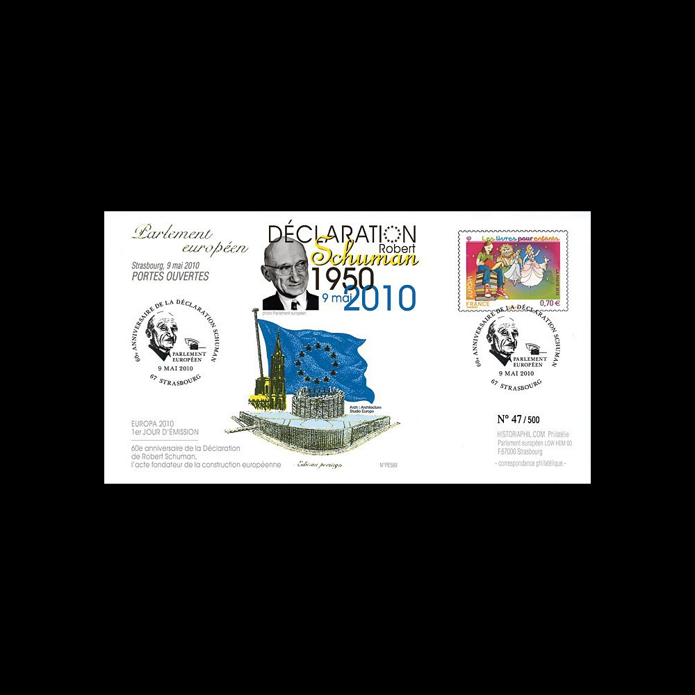PE589 : 2010 - FDC Parlement européen '60e anniversaire Déclaration Schuman' PE589 : 2010 - FDC Parlement européen '60e anniversaire Déclaration Schuman'