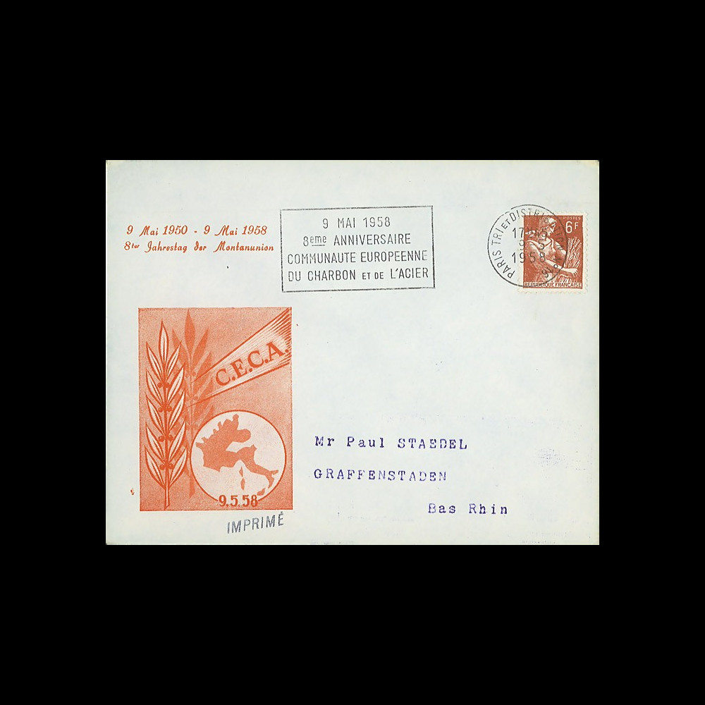 CECA3 : 1958 - FDC France '8e anniversaire de la CECA'