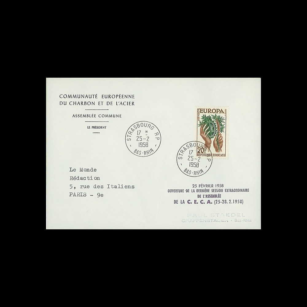 RD3 : 1958 - FDC '25 février 1958 - Ouverture de la dernière session de la CECA' - TP Europa