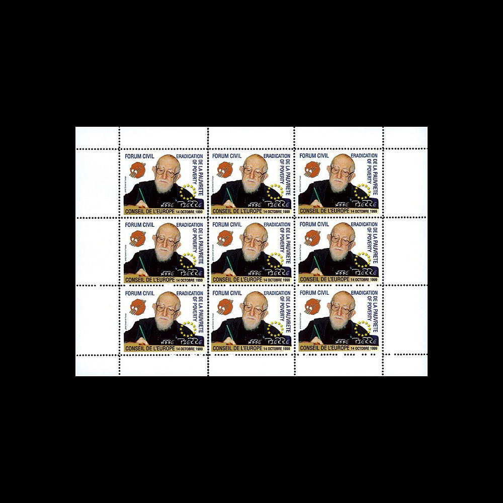 ABP1D : 2007 - Feuillet de 9 vignettes dentelées 'Abbé Pierre' ABP1D : 2007 - Feuillet de 9 vignettes dentelées 'Abbé Pierre'
