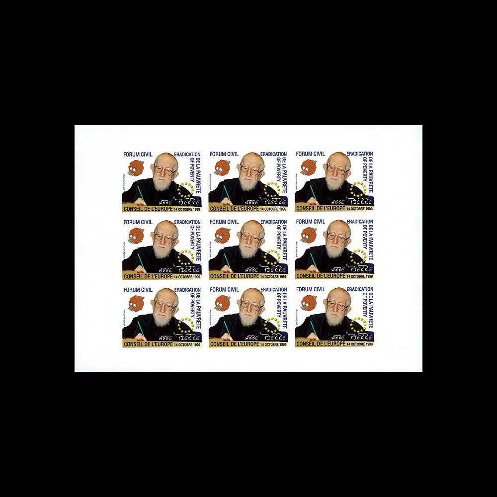 ABP1ND : 2007 - Feuillet de 9 vignettes non-dentelées 'Abbé Pierre' ABP1ND : 2007 - Feuillet de 9 vignettes non-dentelées 'Abbé Pierre'