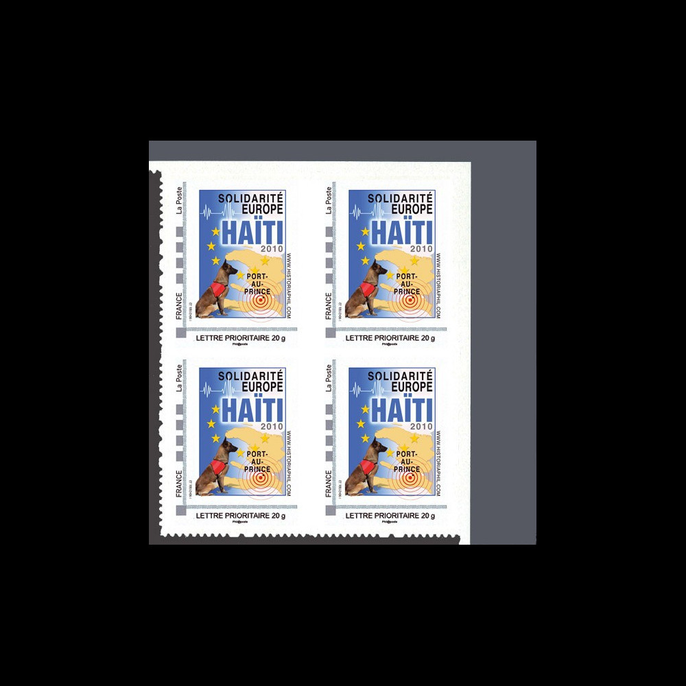 HAITI-N1B4 : 2010 - Bloc de 4 TPP 'Europe Solidarité Haïti 2010' - Lettre Prio 20g