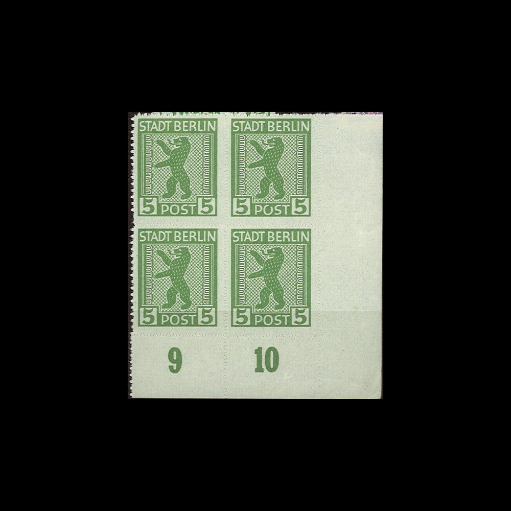 BERL45-1B4 : 1945 - Bloc de 4 TP 5 Pf 'Ours de Berlin' - dentelure Zigzag BERL45-1B4 : 1945 - Bloc de 4 TP 5 Pf 'Ours de Berlin' - dentelure Zigzag