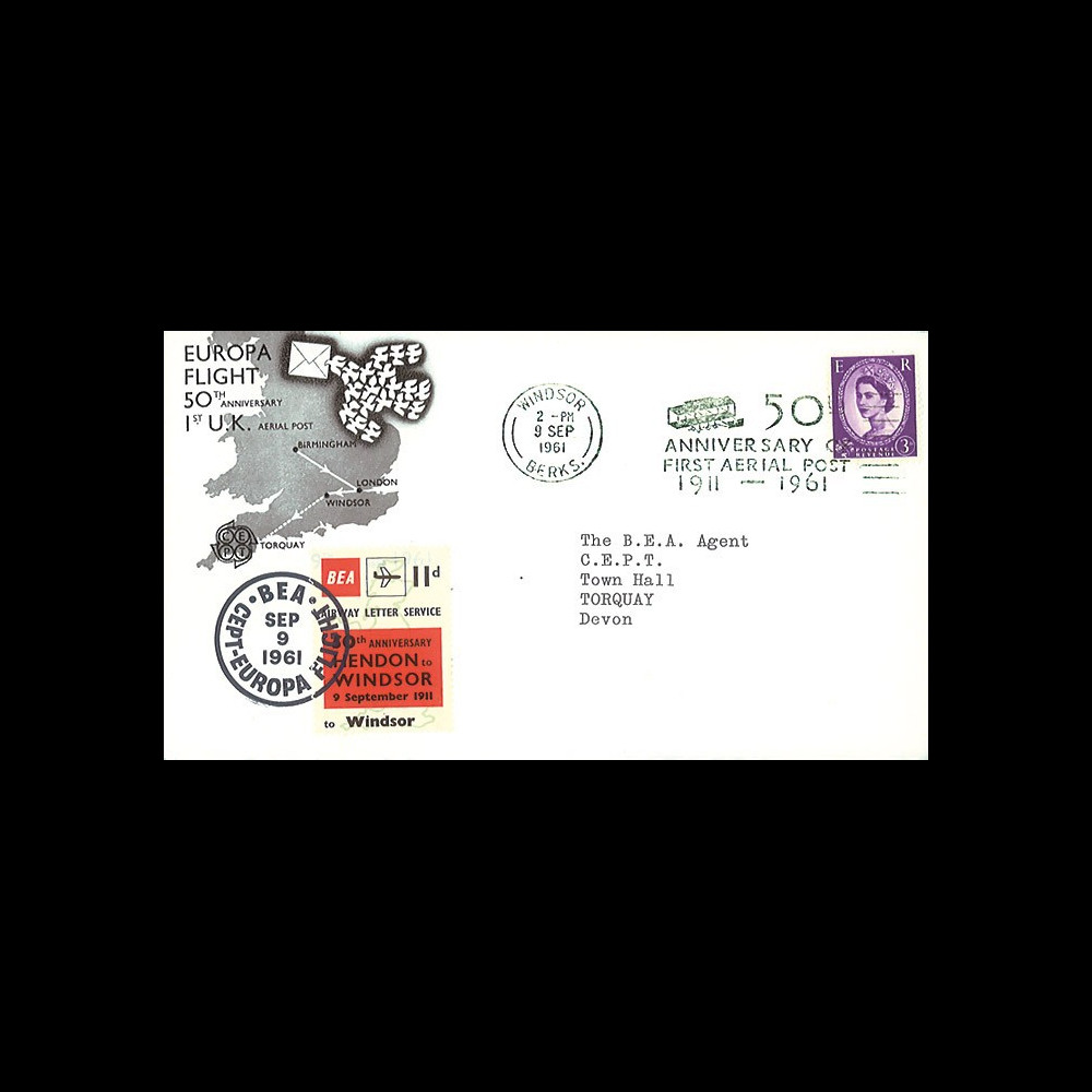 EU61-AV50 : 1961 - FDC GB '50 ans 1ère liaison postale aérienne en Angleterre