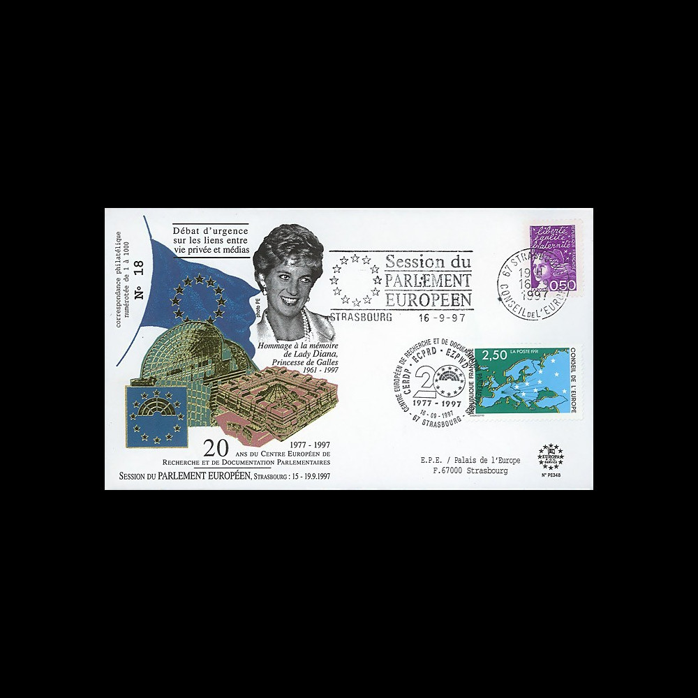 PE348 : 1997 - FDC Session du Parlement européen 'Hommage à Lady Diana' - type1