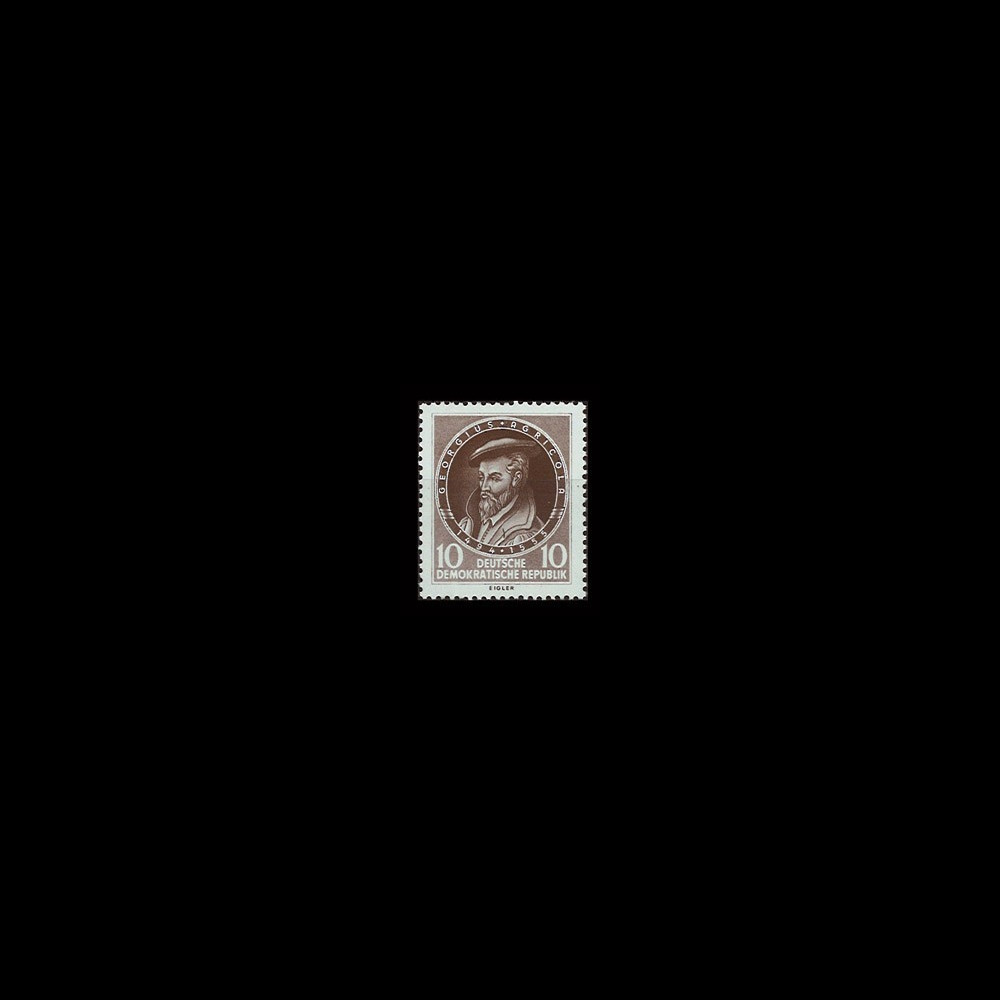 DDR222 : 1955 - 1 valeur DDR '400e anniv. de la mort du minéralogiste Georgius Agricola'