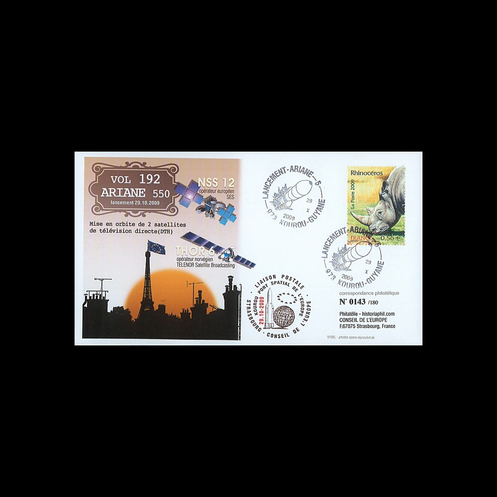 V192L-T2 : 2009 - FDC Kourou Vol 192 Ariane 550 - NSS 12 et THOR 6