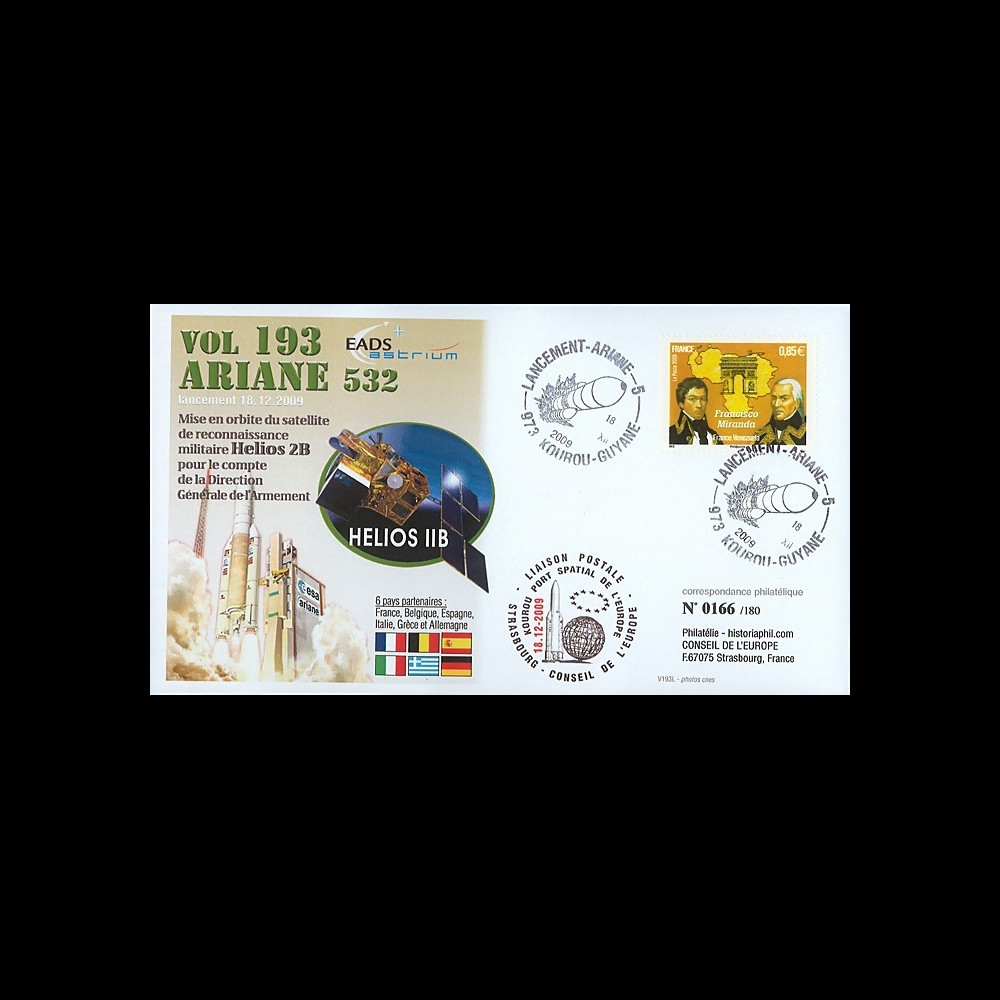 V193L-T2 : 2009 - FDC Kourou Vol 193 Ariane 532 - HELIOS 2B