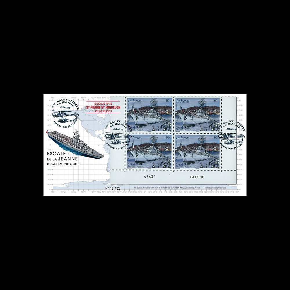 NAV09JA-20R : 2010 - Pli RECO "Escale du PA Jeanne d'Arc à St-Pierre-et-Miquelon"