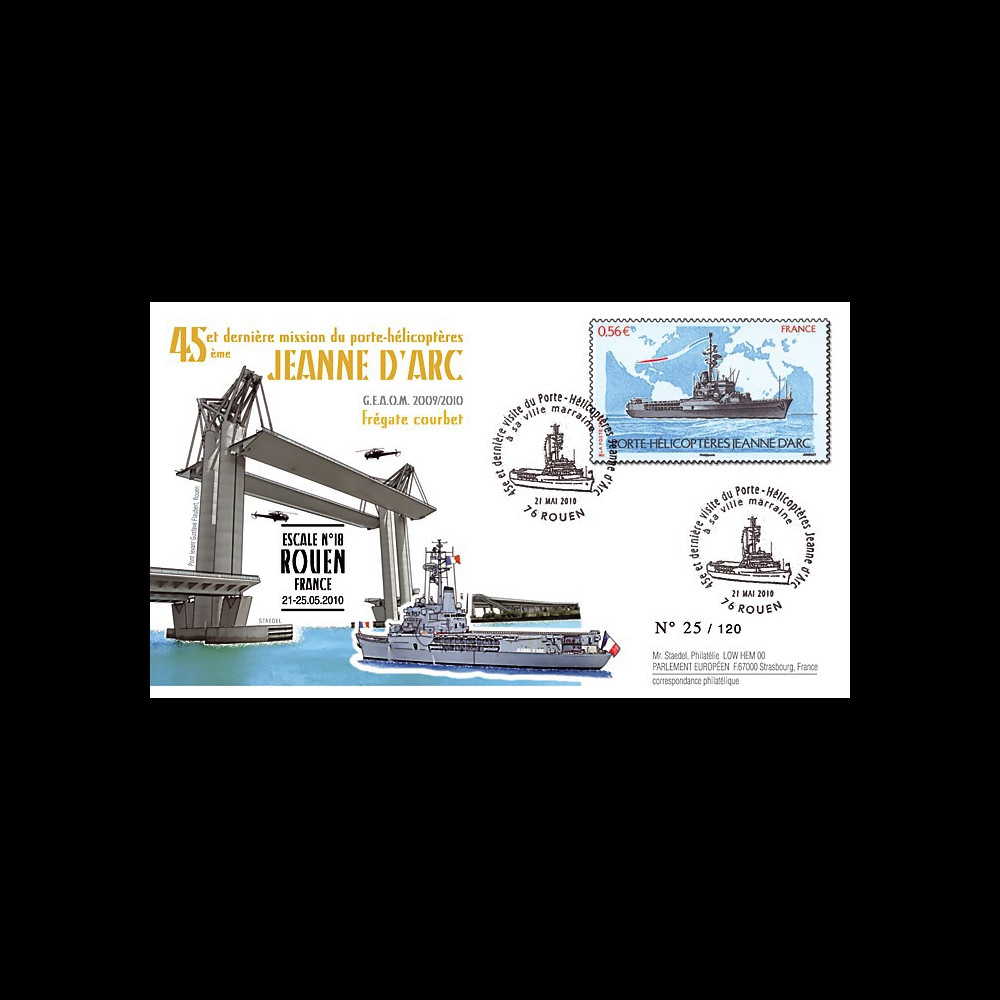 NAV09JA-23A : 2010 - Pli "Escale du PH Jeanne d'Arc à Rouen