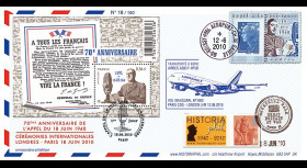 A380-103 : 2010 - Pli voyagé "1er vol A380 AF Paris-Londres & 70 ans Appel 18 juin"