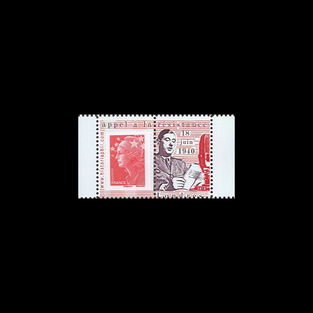 DG10-9PT2 : Porte-timbre dentelé "de Gaulle - Appel 18 juin 1940" - TVP Marianne rouge