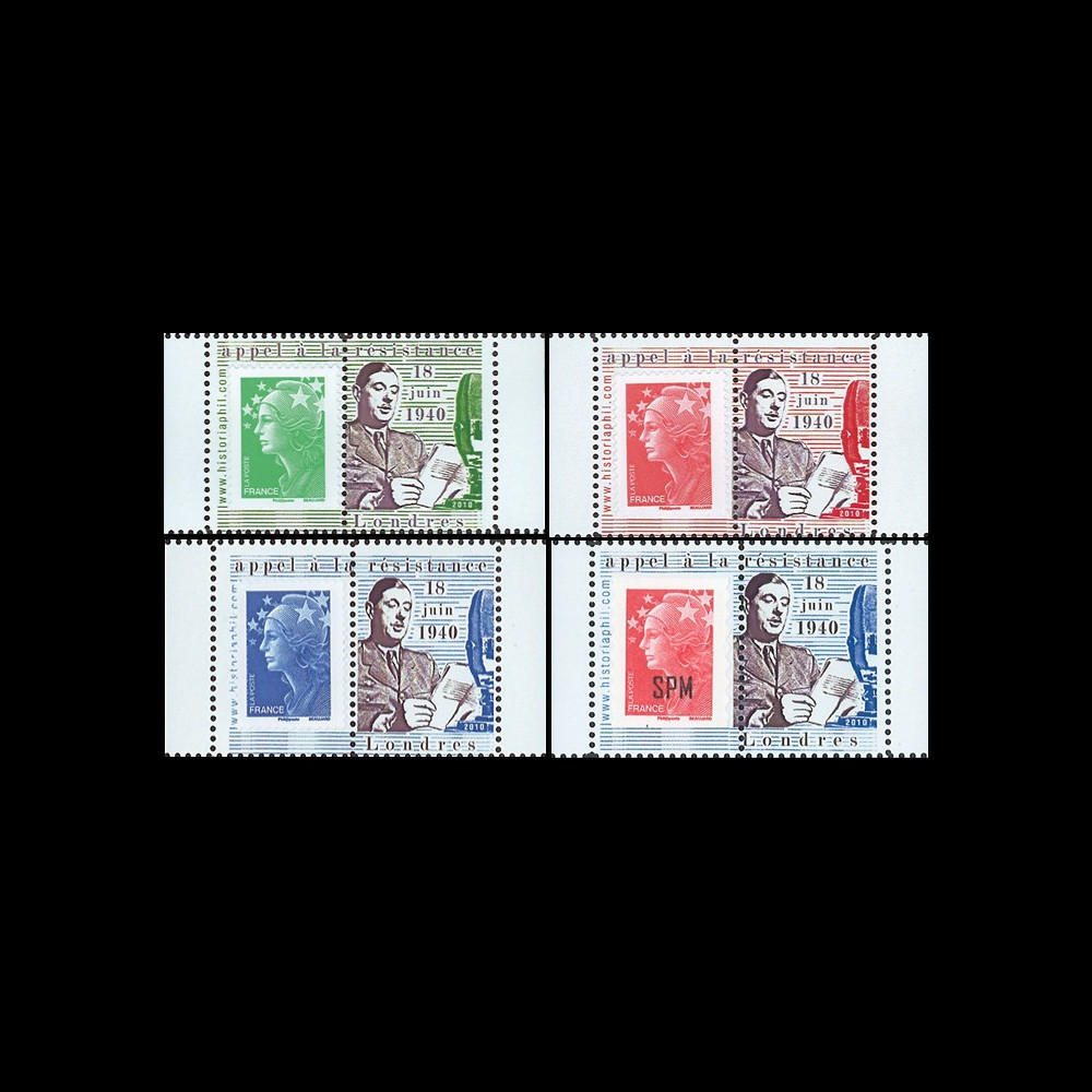 DG10-9PT1-4 : Série 4 porte-timbres dentelés "de Gaulle - Appel du 18 juin 1940"