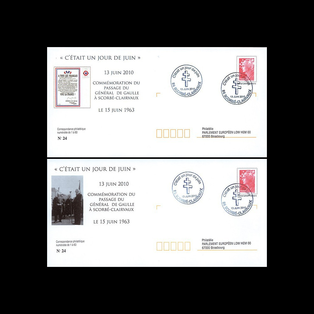 DG10-10 : 2010 - 2 PAP locaux "Appel 18 juin & passage Gal de Gaulle à Scorbé-Clairvaux"