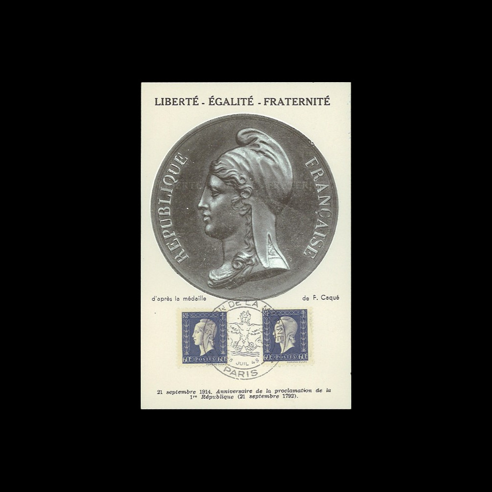 W2-FR686-A1 : 1945 - CM 2x60c "Marianne de Londres" oblit. Salon de la Marine