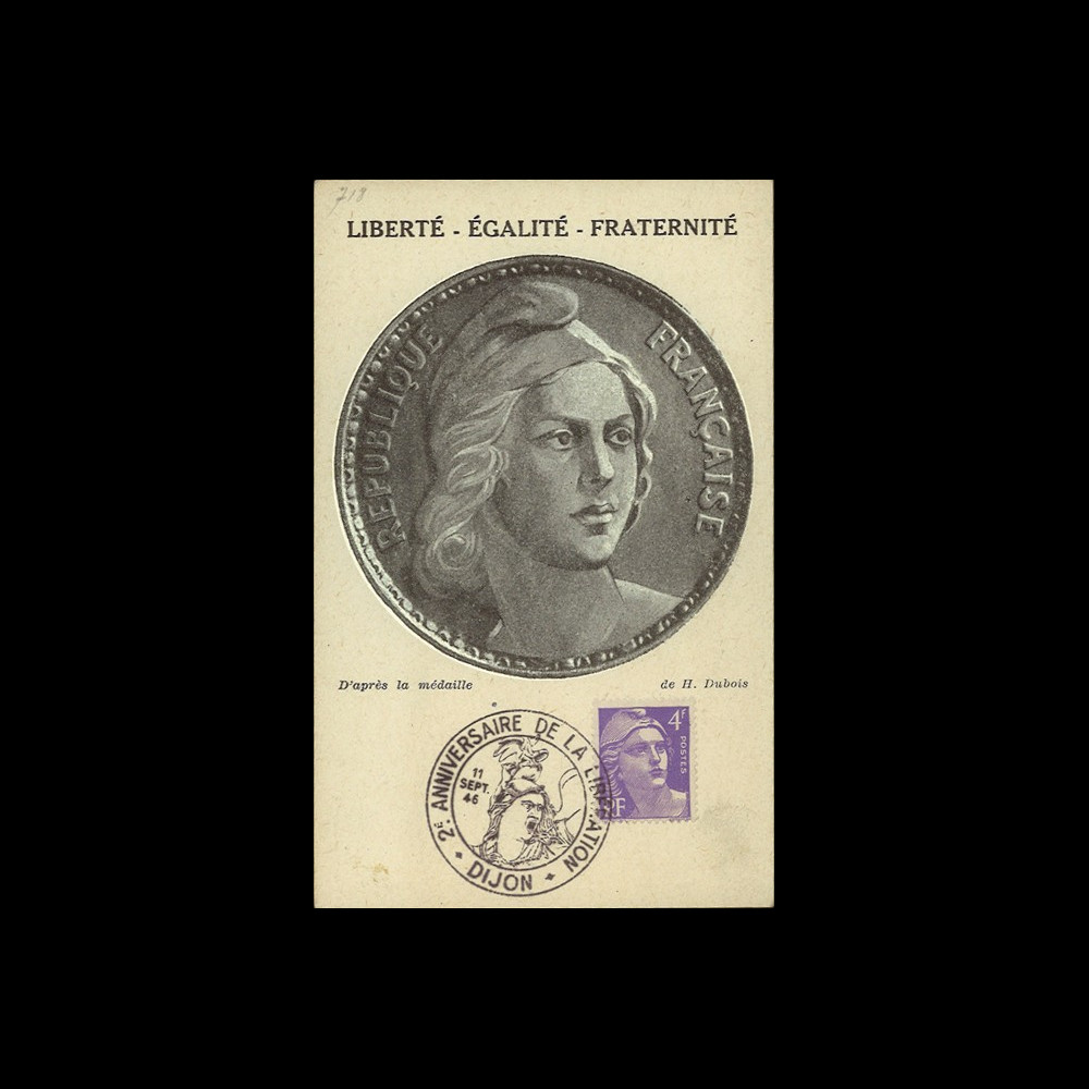 W2-FR718-B1 : 1945 - CM 4f "Marianne de Gandon" oblit. 2e anniv. Libération de Dijon