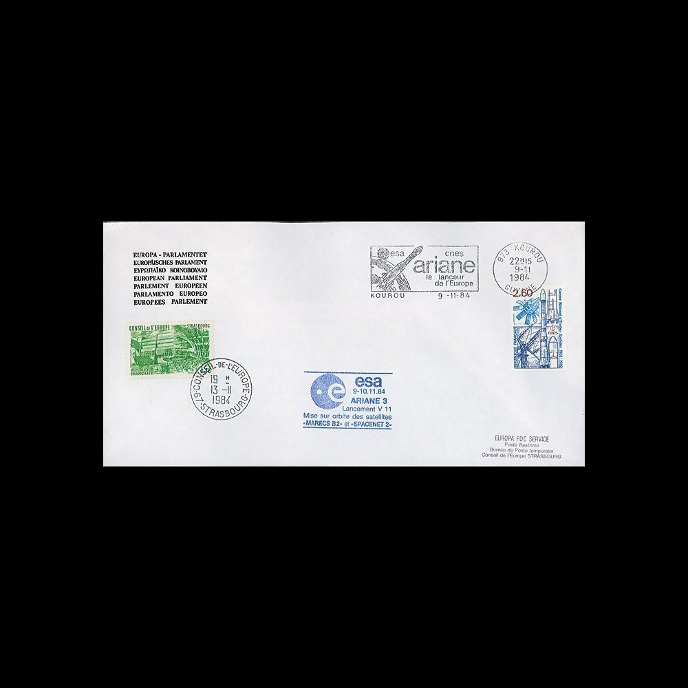 AR 23LA : 1984 - Env. officielle Parlement eur. Ariane V11 sat. SPACENET 2 & MARECS B2