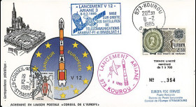 AR 24L-T5 : 1985 - FDC Ariane V12 - sat. ARABSAT-F1 et BRASILSAT-1 - affrt Traité de Verdun