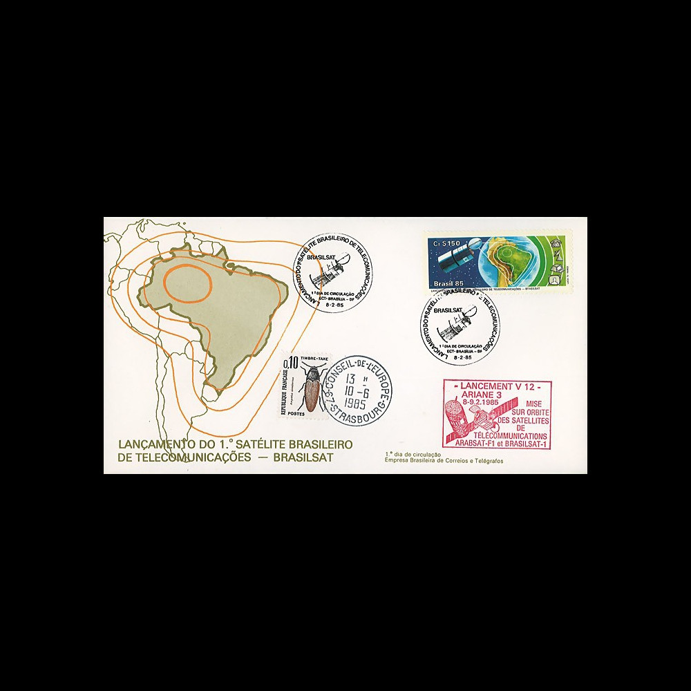 BRASILSAT1 : 1985 - FDC 1er Jour Brésil - lancement du satellite BRASILSAT-1
