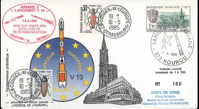 AR 26L-T3 : 1985 - FDC Ariane V13 - sat. TÉLECOM 1B & GSTAR - affrt Abbaye Landévennec