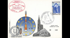AR 26La-T1 : 1985 - Carte Ariane V13 - sat. TÉLECOM 1B & GSTAR - affrt Europa 1985