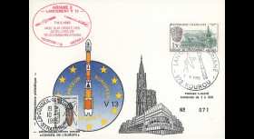 AR 26La-T2 : 1985 - CP Ariane V13 - sat. TÉLECOM 1B & GSTAR - affrt Abbaye Landévennec