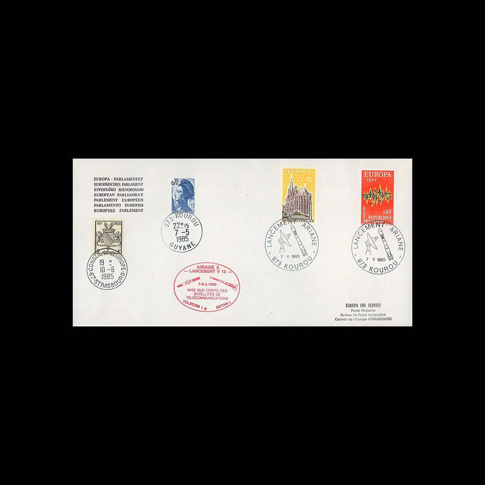 AR 26LA : 1985 - Env. officielle Parlement eur. Ariane V13 - sat. TÉLECOM 1B & GSTAR