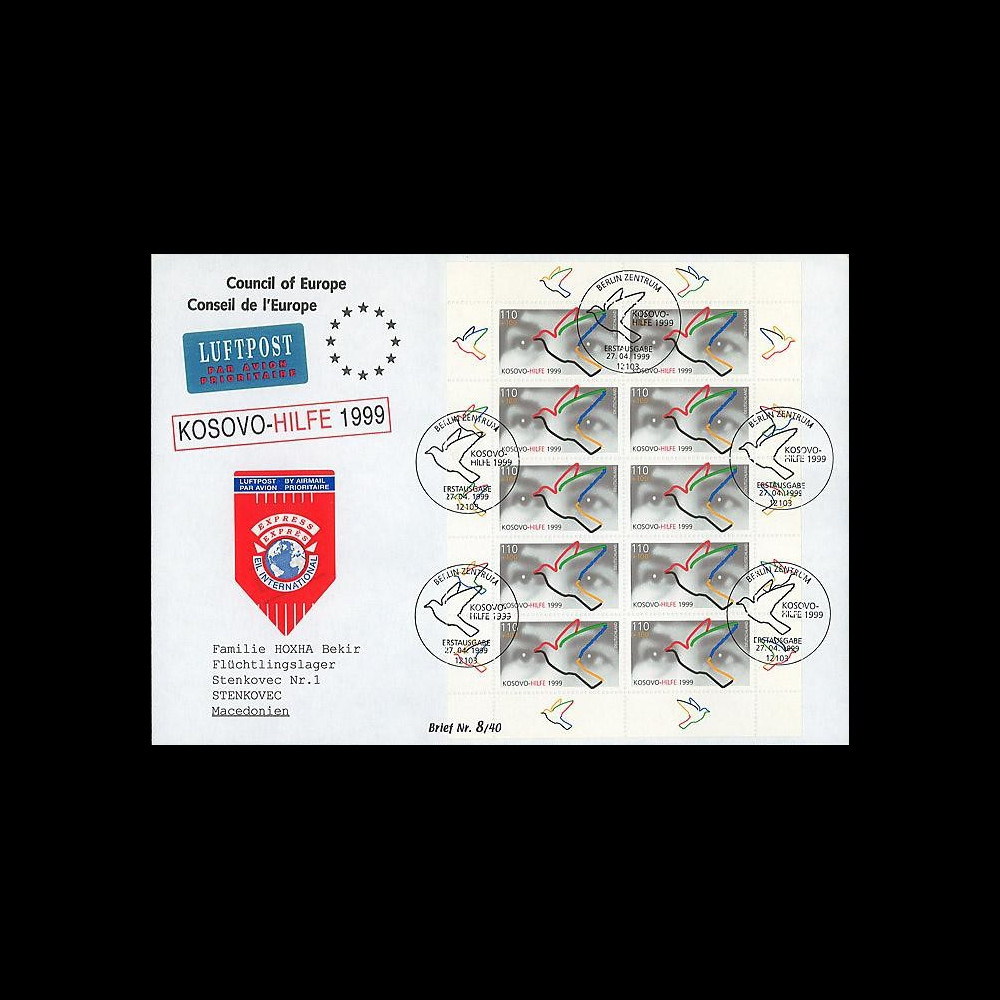 KO-D99BFL : 1999 - Maxi-FDC 1er jour feuillet 'Kosovo Hilfe'