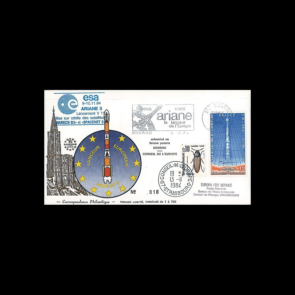 AR 23L-T1 : 1984 - FDC Ariane V11 sat. SPACENET 2 & MARECS B2 - affrt Salon aéronautique