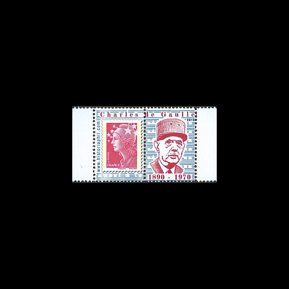 DG10-9PT7 : Porte-timbre dentelé "40 ans mort de Gaulle" - TVP Marianne rouge