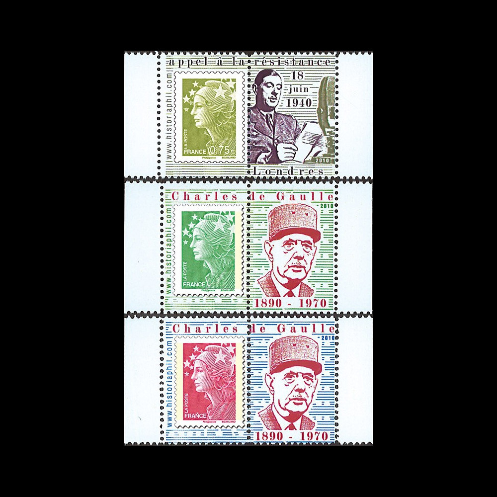 DG10-9PT5-7 : 3 porte-timbres dentelés "Appel 18 juin 1940 et 40 ans mort de Gaulle"
