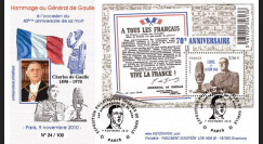 DG10-14 : 2010 - FDC "40e anniversaire de la mort du Gal de Gaulle" - oblit. Paris