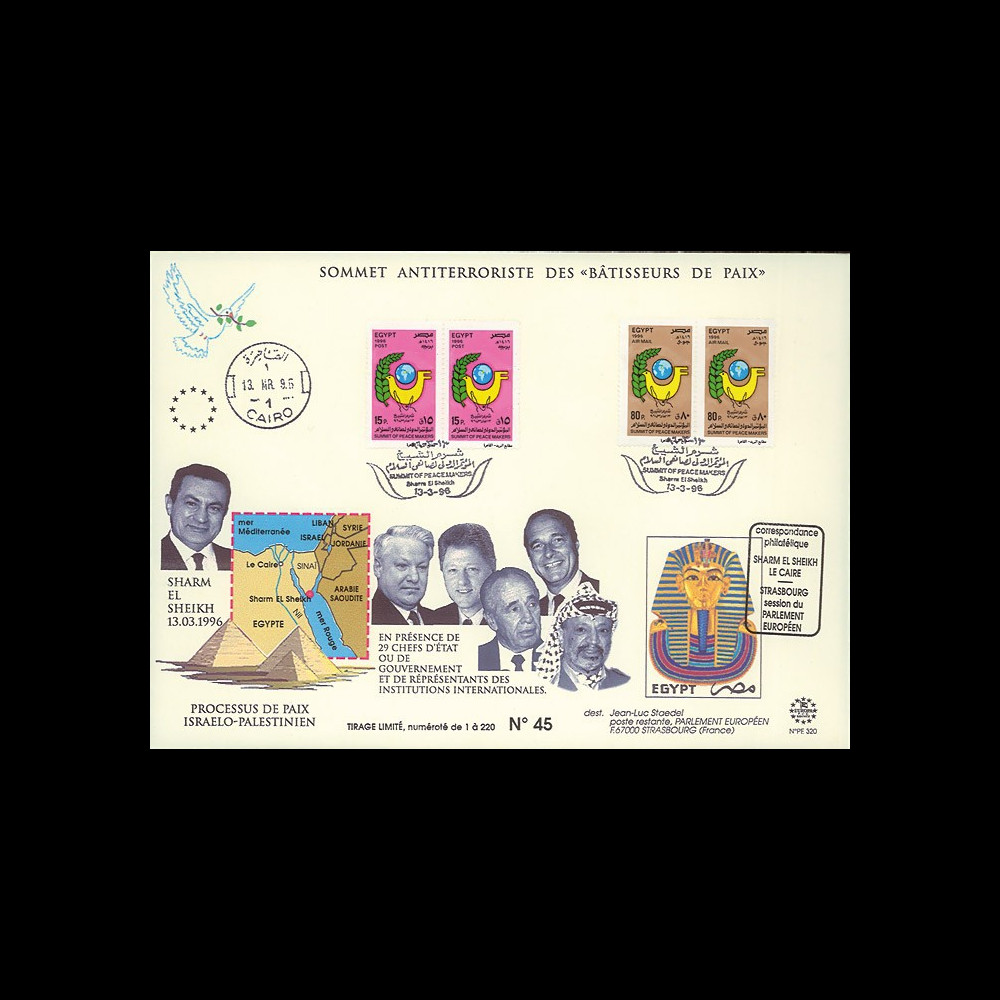 PE320 : 13.3.96 - FDC “Sommet Antiterroriste des Bâtisseurs de Paix PE320 : 13.3.96 - FDC “Sommet Antiterroriste des Bâtisseurs de Paix