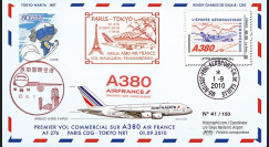 A380-106 : 2010 - Pli JAPON-FRANCE "1er vol Paris-Tokyo A380 Air France" voyagé à bord