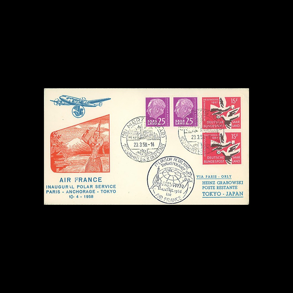 AF58-PT4 : 1958 - Pli Air France “Vol inaugural Transpolaire Paris-Anchorage-Tokyo”