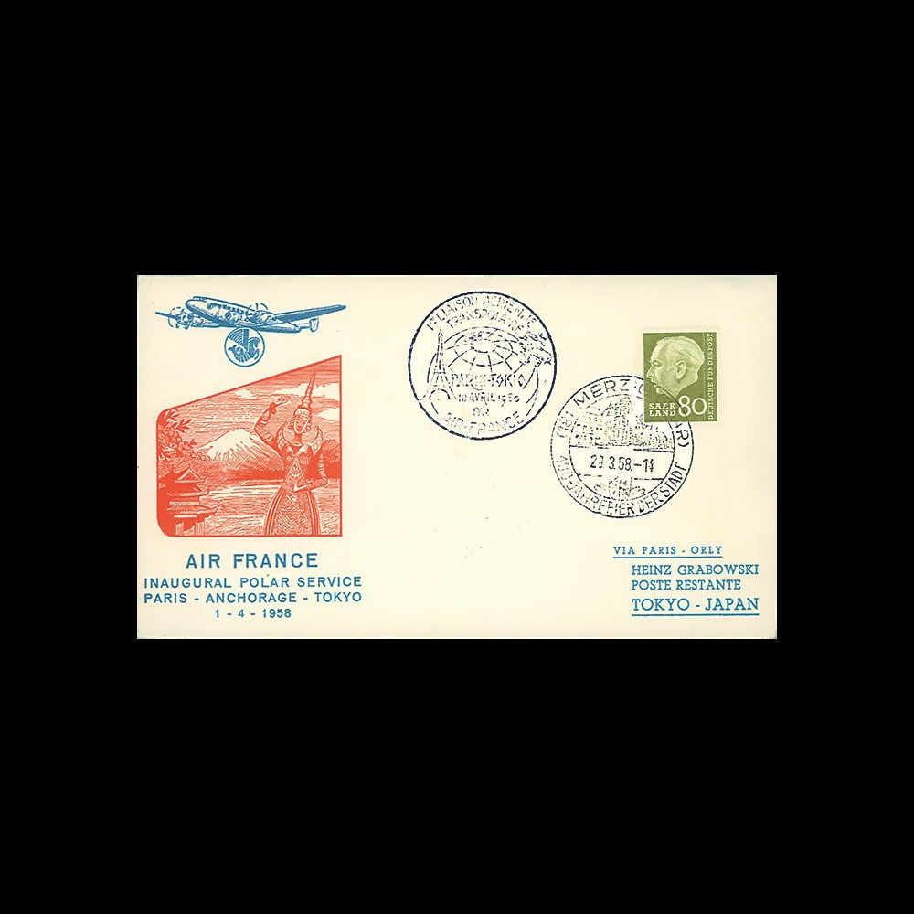 AF58-PT5 : 1958 - Pli Air France “Vol inaugural Transpolaire Paris-Anchorage-Tokyo”