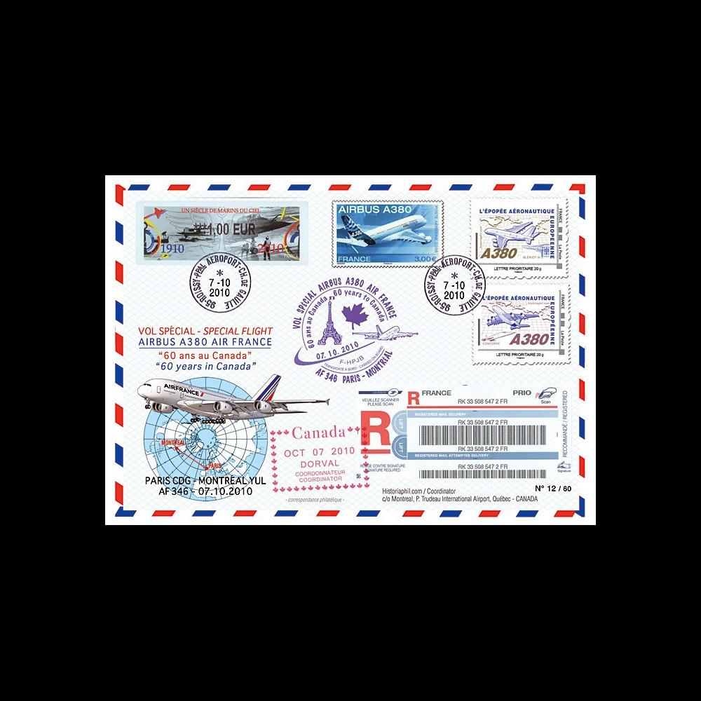 A380-109R : 2010 - RECO voyagée "Vol A380 Paris-Montréal - Air France