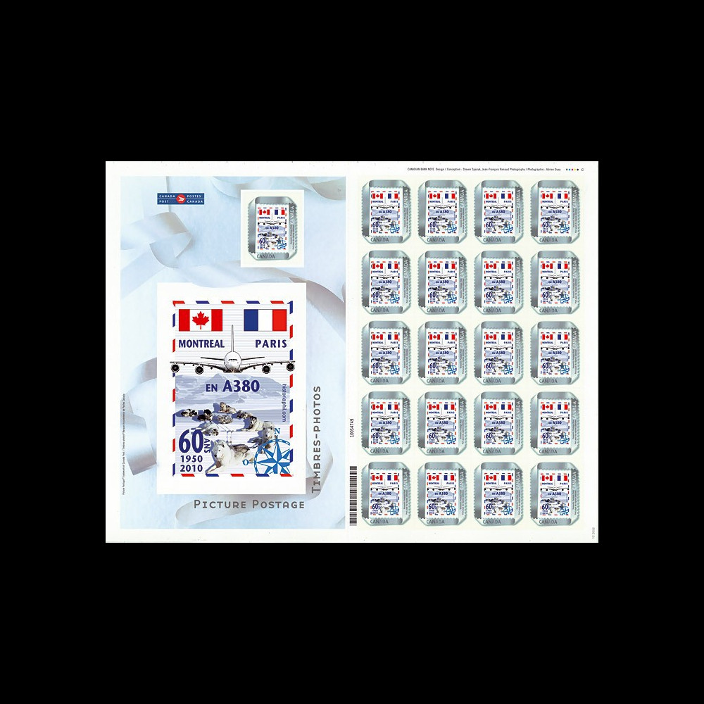 A380-111F : 2010 - Feuillet de 21 TPP Canada "Montréal-Paris en A380