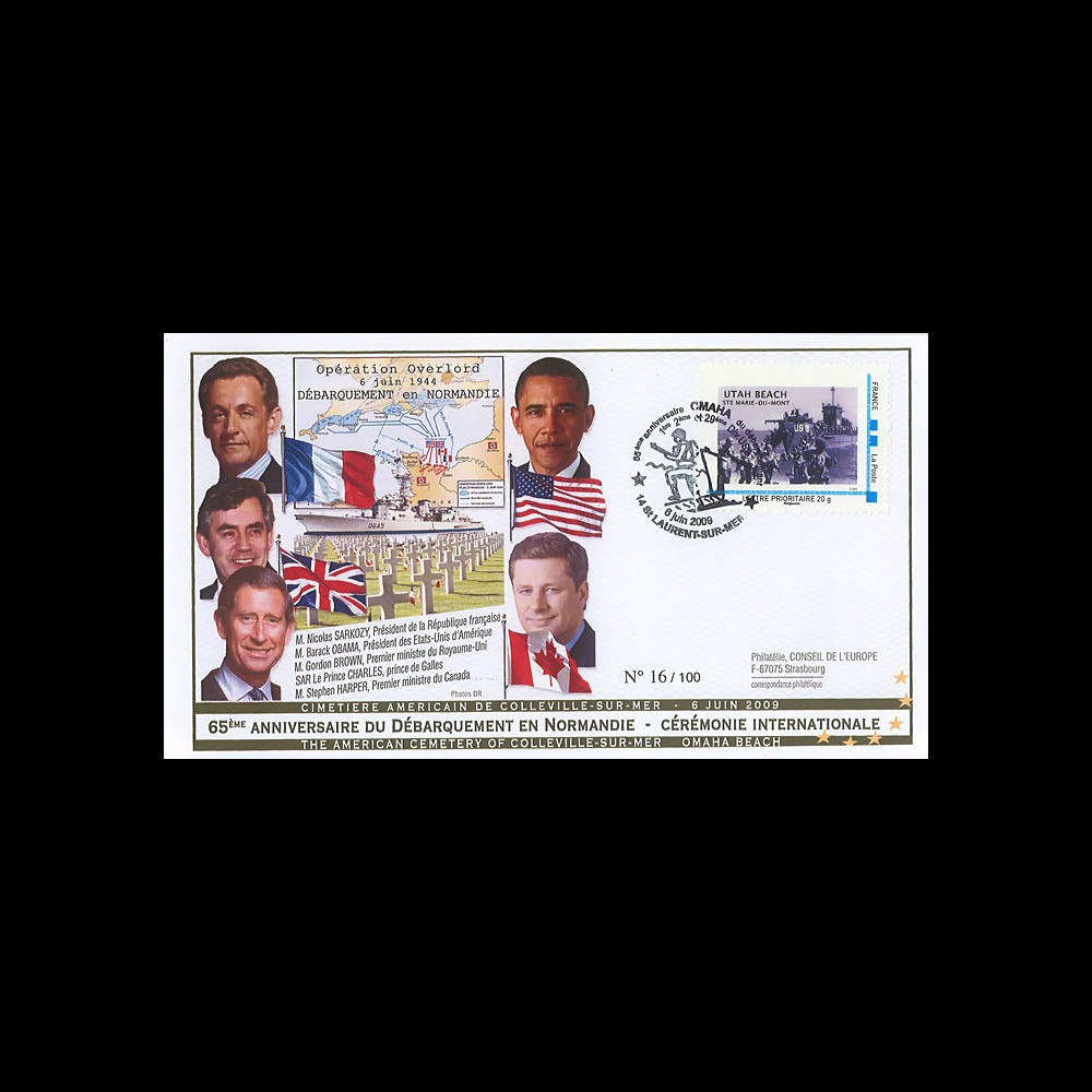 DEB09-2B : 2009 - FDC '65 ans D-Day - cérémonie off. Colleville' Omaha - TPP Utah Beach DEB09-2B : 2009 - FDC '65 ans D-Day - cérémonie off. Colleville' Omaha - TPP Utah Beach