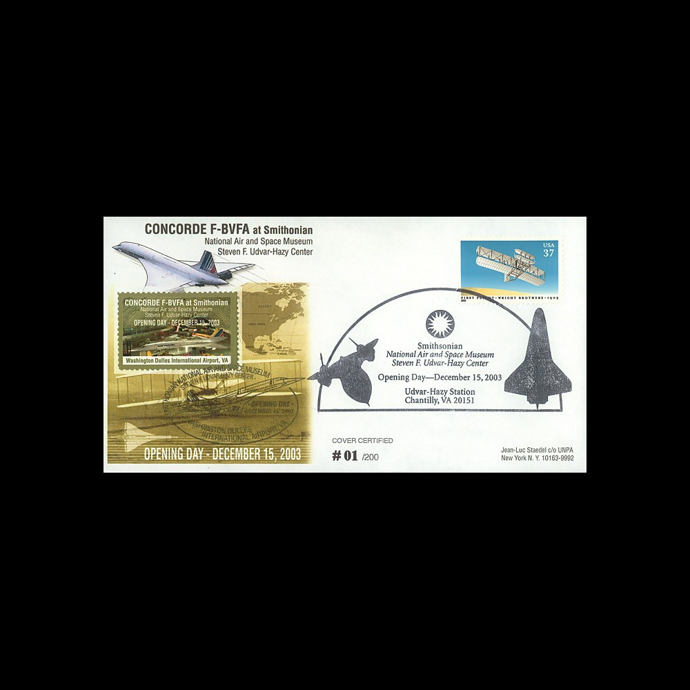 CO-RET V16 : 2003 - USA - FDC "Concorde F-BVFA au musée de Smithonian"
